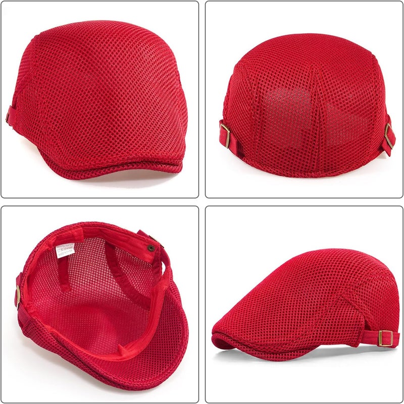 Xinveen Men's Mesh Cap Breathable Summer Newsboy Hat Adjustable Beret Ivy Cap Irish Cabbie Driving Hunting Hats - Image 5